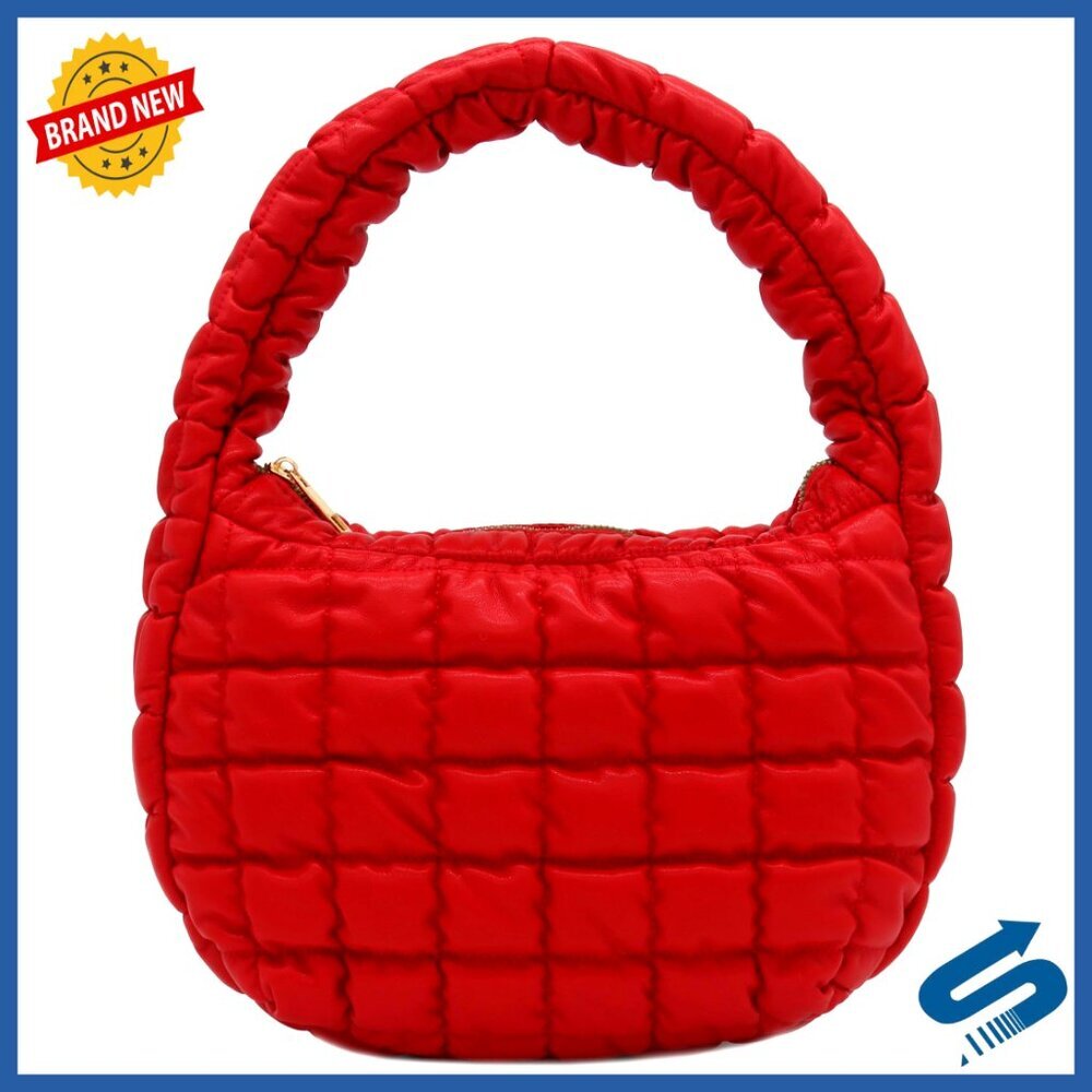 Lightweight Quilted PU Leather Puffer Hobo Shoulder Bag Large